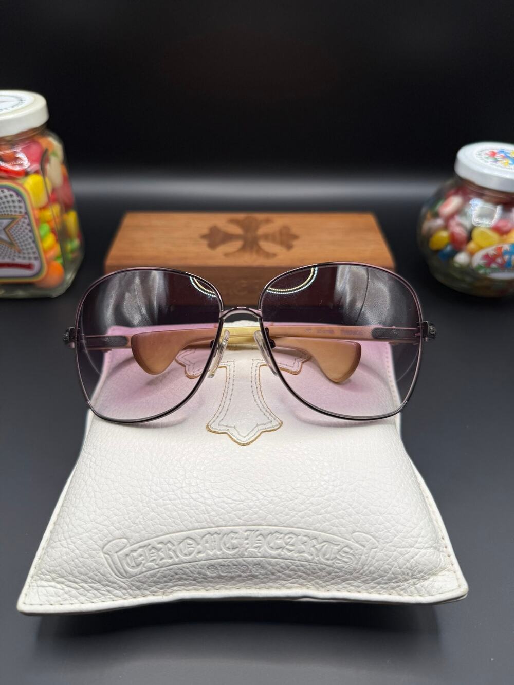 Chrome Hearts TWINKIE BC-WTWD Wood Temple Sunglasses Beige Rare